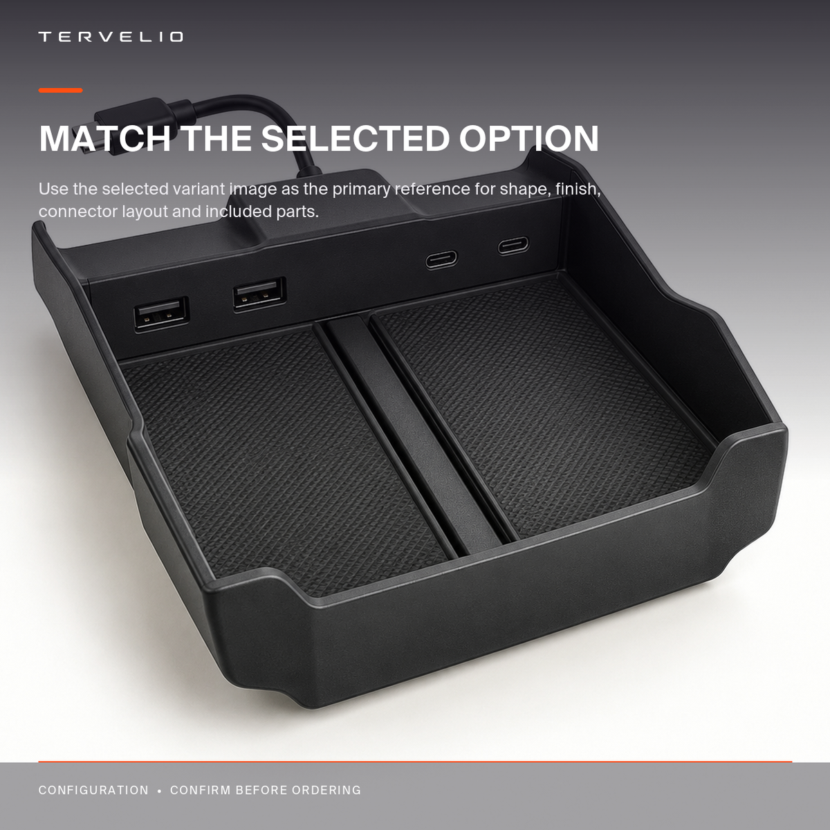Center Console Charging Hub for 2021–2024 Tesla Models configuration and port-layout reference