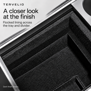 Close-up of the dark flocked finish across the organizer floor, side walls and divider.