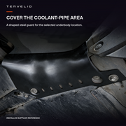 Black coolant-pipe guard shown in the supplier-photographed underbody installation area.