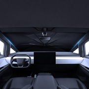 Cybertruck windshield sunshade installed across the interior windshield