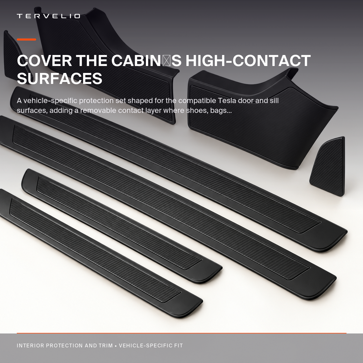 Door Sill and Console Protection Set for Tesla Model 3 installed on the compatible Tesla door and sill surfaces