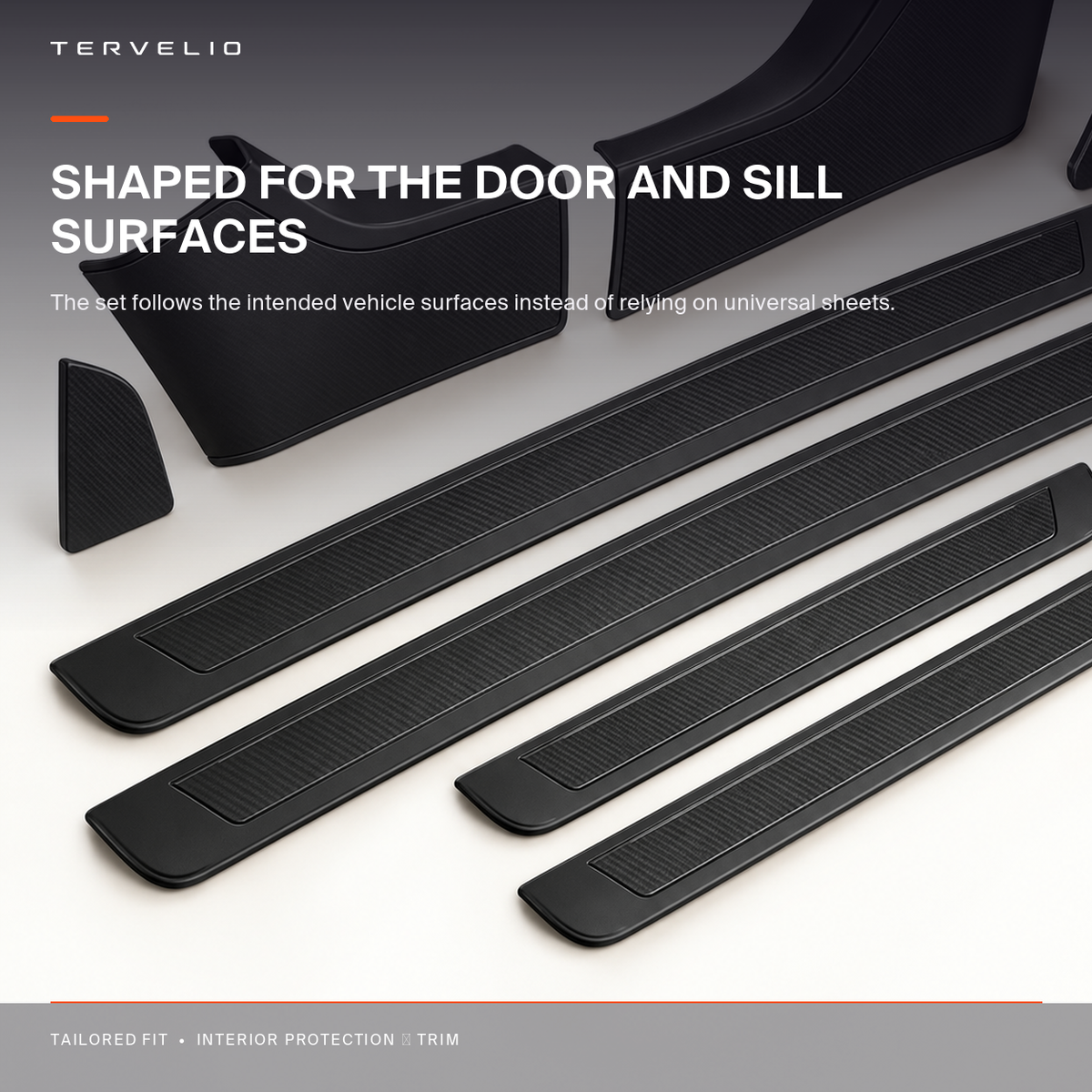 Door Sill and Console Protection Set for Tesla Model 3 edge, finish and contour detail