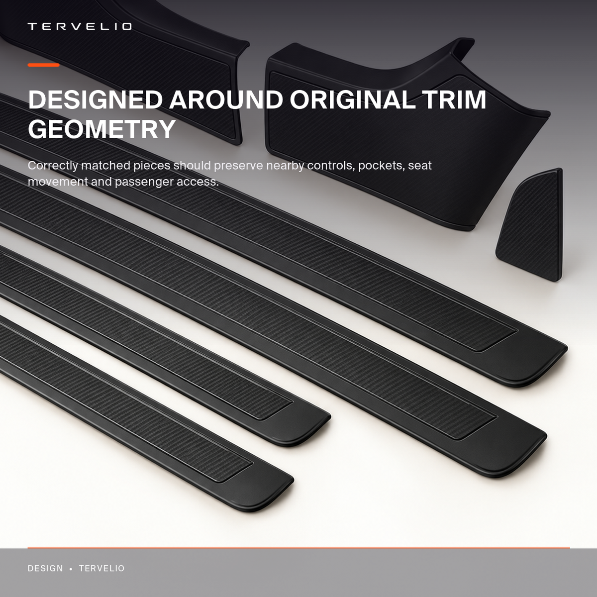 Door Sill and Console Protection Set for Tesla Model 3 covering a common high-contact cabin area