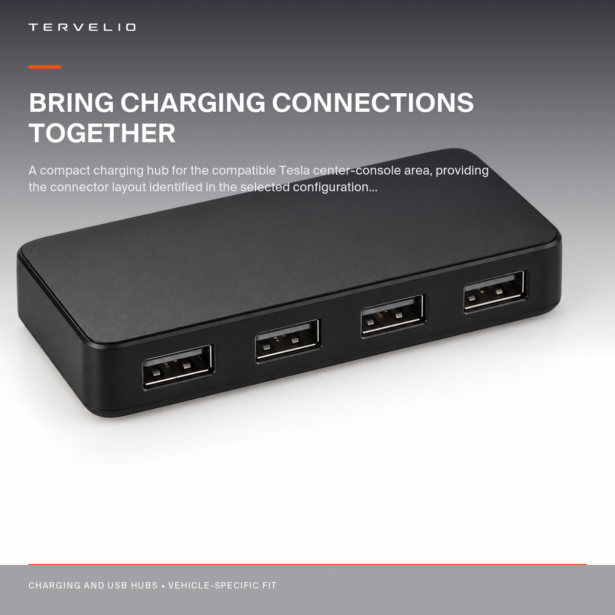 Four-Port Center Console USB Hub for Tesla Model 3 / Model Y installed in the compatible Tesla center-console area
