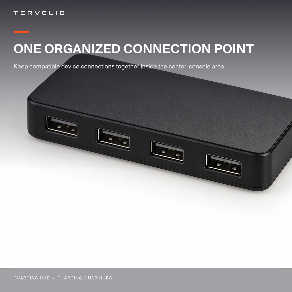 Four-Port Center Console USB Hub for Tesla Model 3 / Model Y housing and port detail