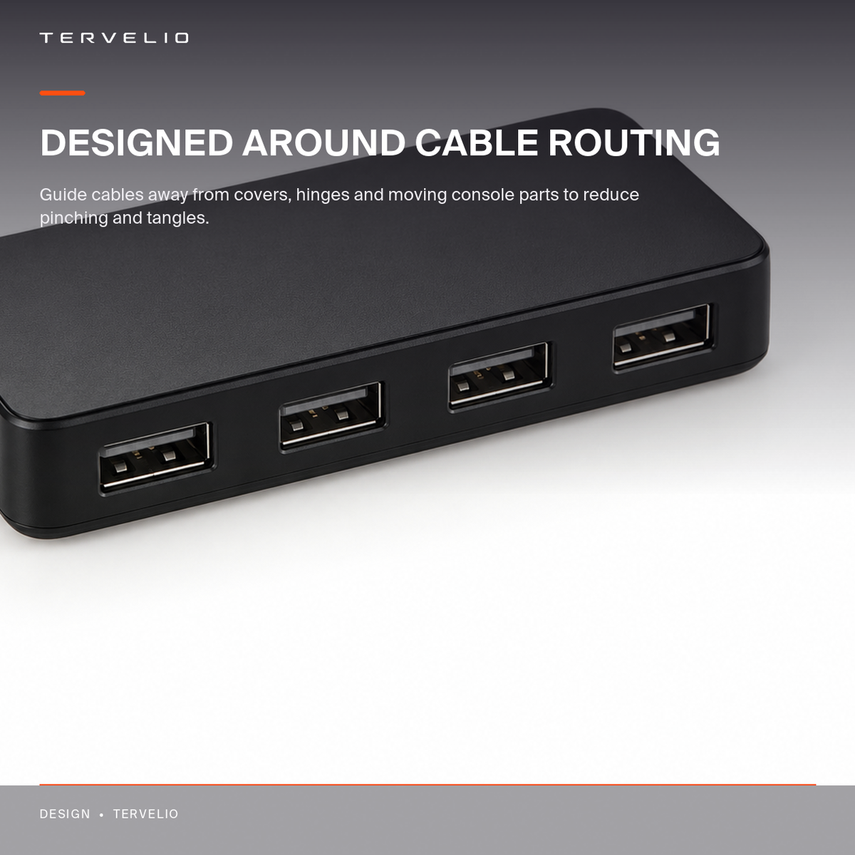 Four-Port Center Console USB Hub for Tesla Model 3 / Model Y showing the available charging connections