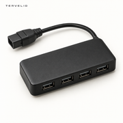 TERVELIO Four-Port Glovebox USB Hub for Tesla Model 3 / Model Y on a clean neutral background