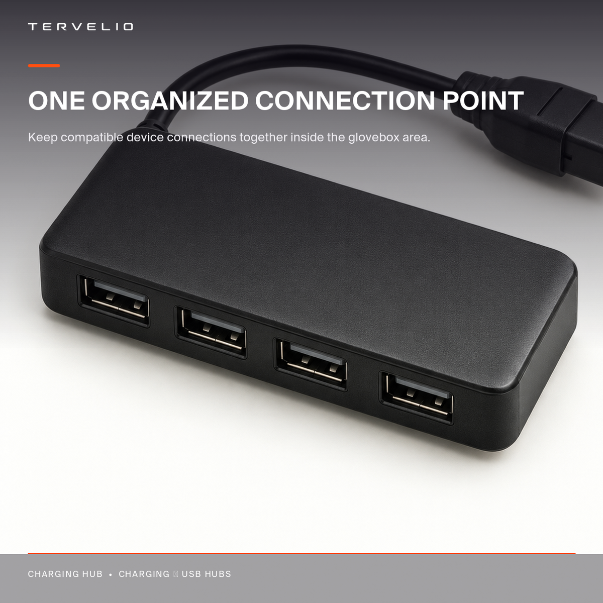 Four-Port Glovebox USB Hub for Tesla Model 3 / Model Y housing and port detail