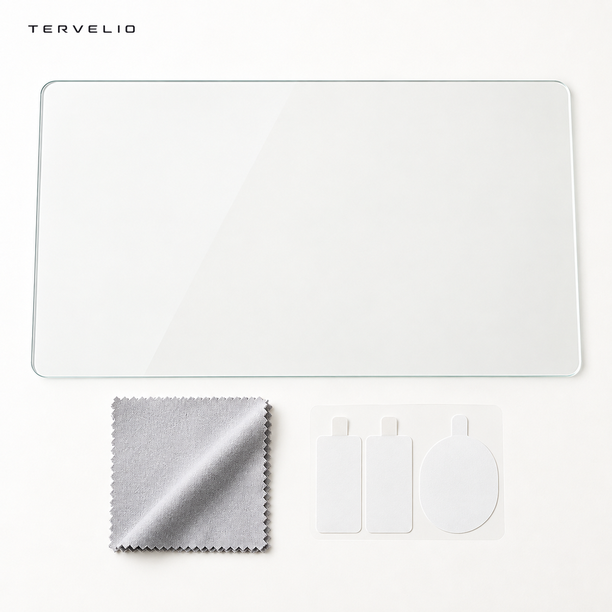 TERVELIO Front Display Tempered Glass Protector for Tesla Model 3 / Model Y on a clean neutral background