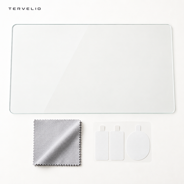 TERVELIO Front Display Tempered Glass Protector for Tesla Model 3 / Model Y on a clean neutral background