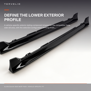 Gloss Black Side Skirt Pair installed on the compatible Tesla exterior