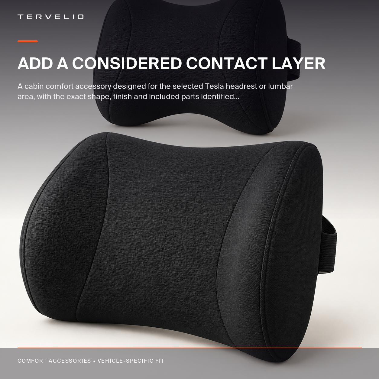Headrest and Lumbar Cushion Options for Tesla installed in the intended Tesla cabin position
