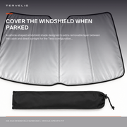 Ice-Silk Windshield Sunshade for Tesla Model Y installed across the selected vehicle windshield
