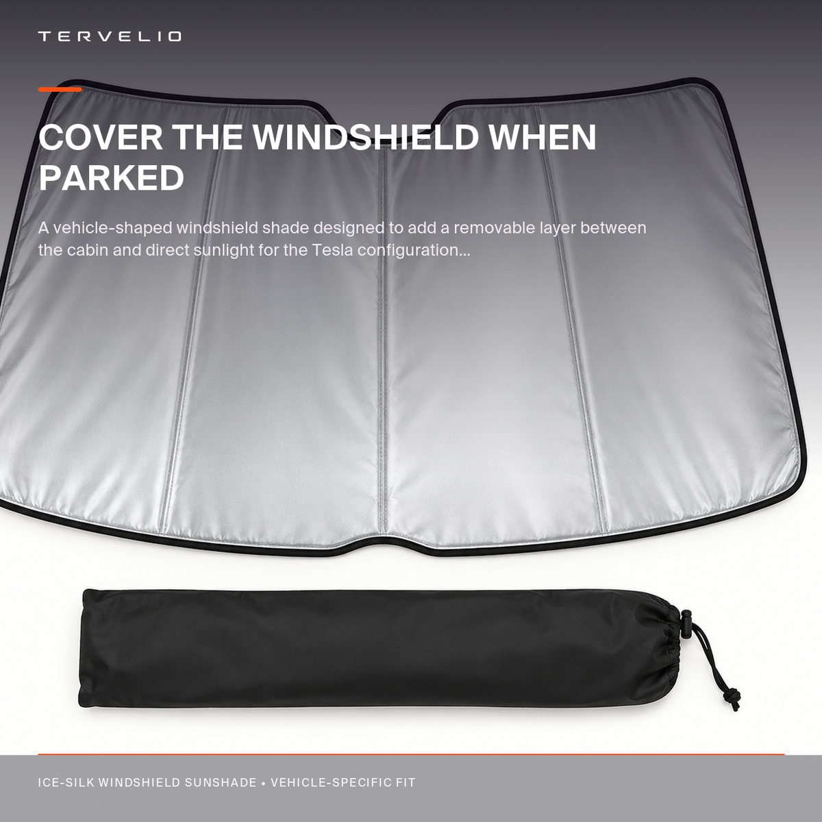 Ice-Silk Windshield Sunshade for Tesla Model Y installed across the selected vehicle windshield