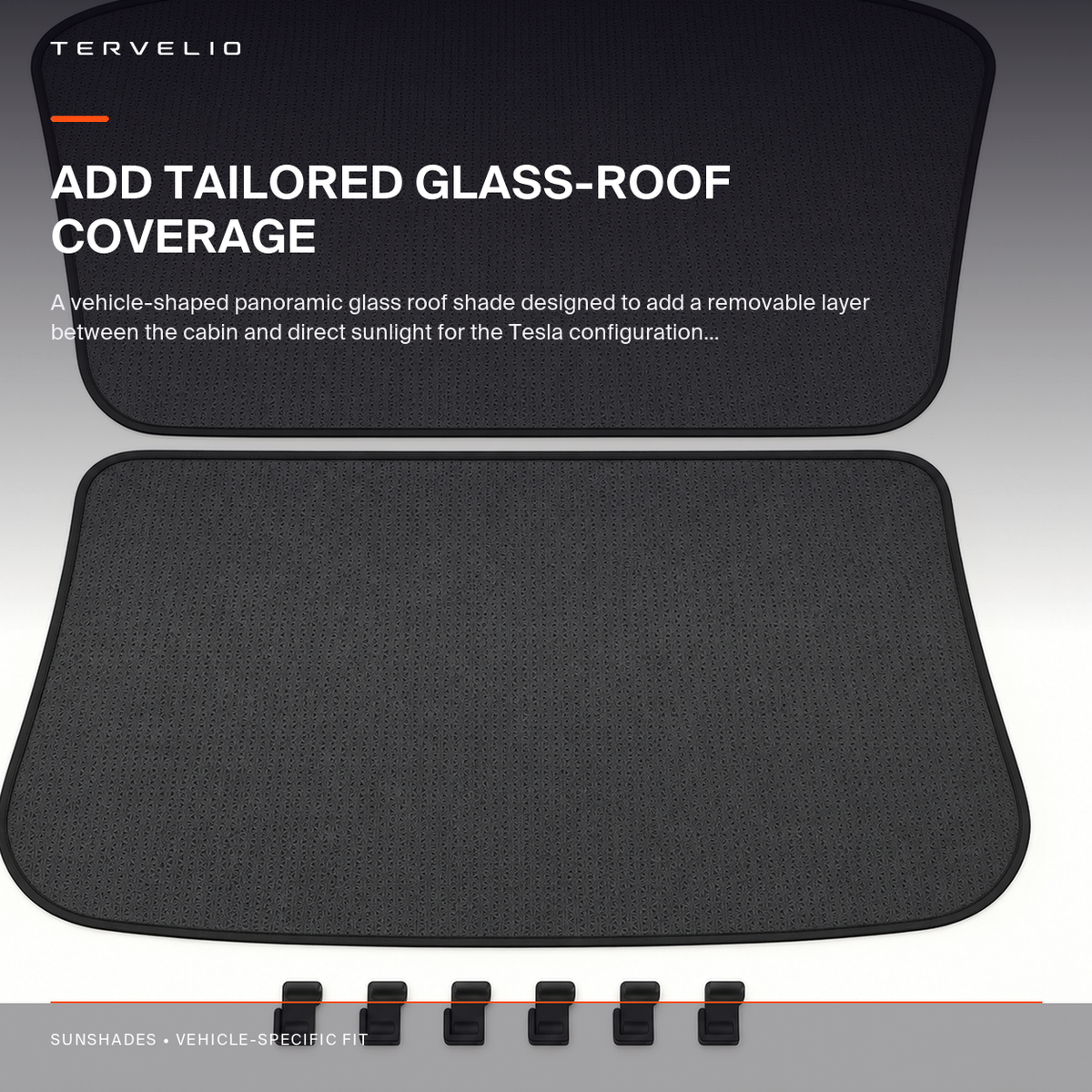 Laser-Finish Roof Sunshade for Tesla Model Y installed across the selected vehicle panoramic glass roof