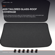 Laser-Finish Roof Sunshade for Tesla Model Y installed across the selected vehicle panoramic glass roof