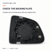 Rear mounting plate of blue heated mirror glass showing the circular mounting layout and heater terminals.