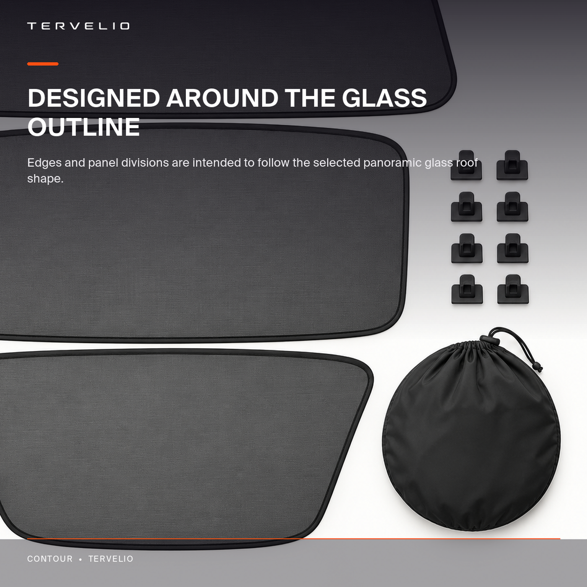 Panoramic Roof Sunshade Set for Tesla Model 3 / Model Y shown folded or prepared for storage