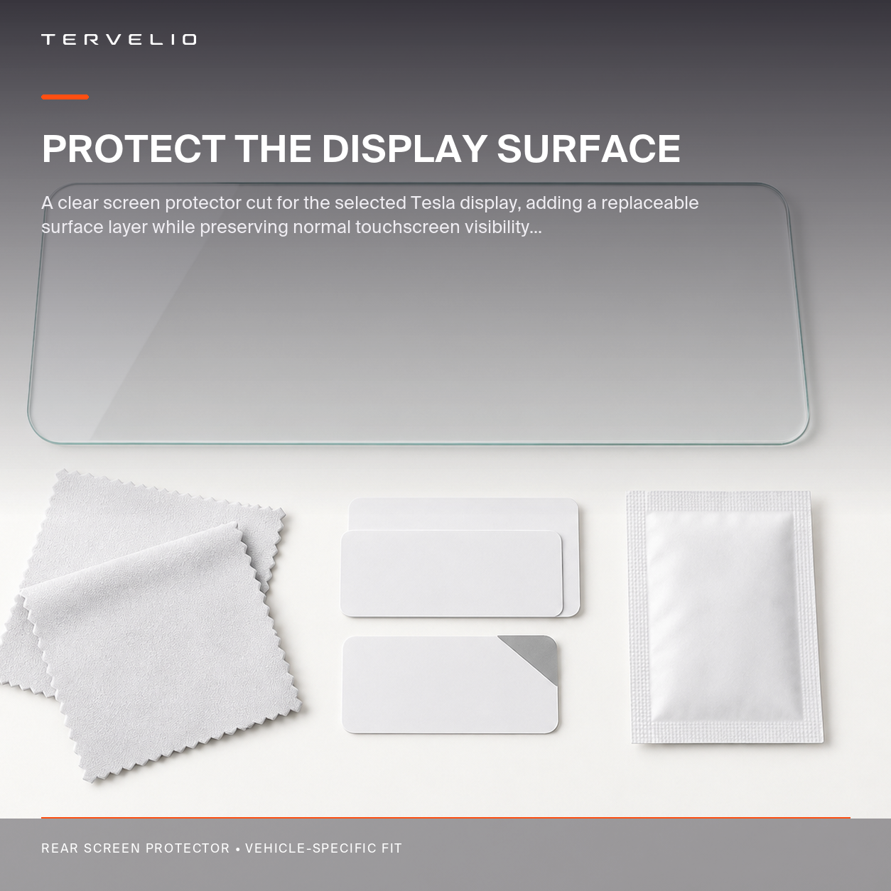 Rear Screen Protector for Refreshed Tesla Model Y installed on the compatible Tesla display