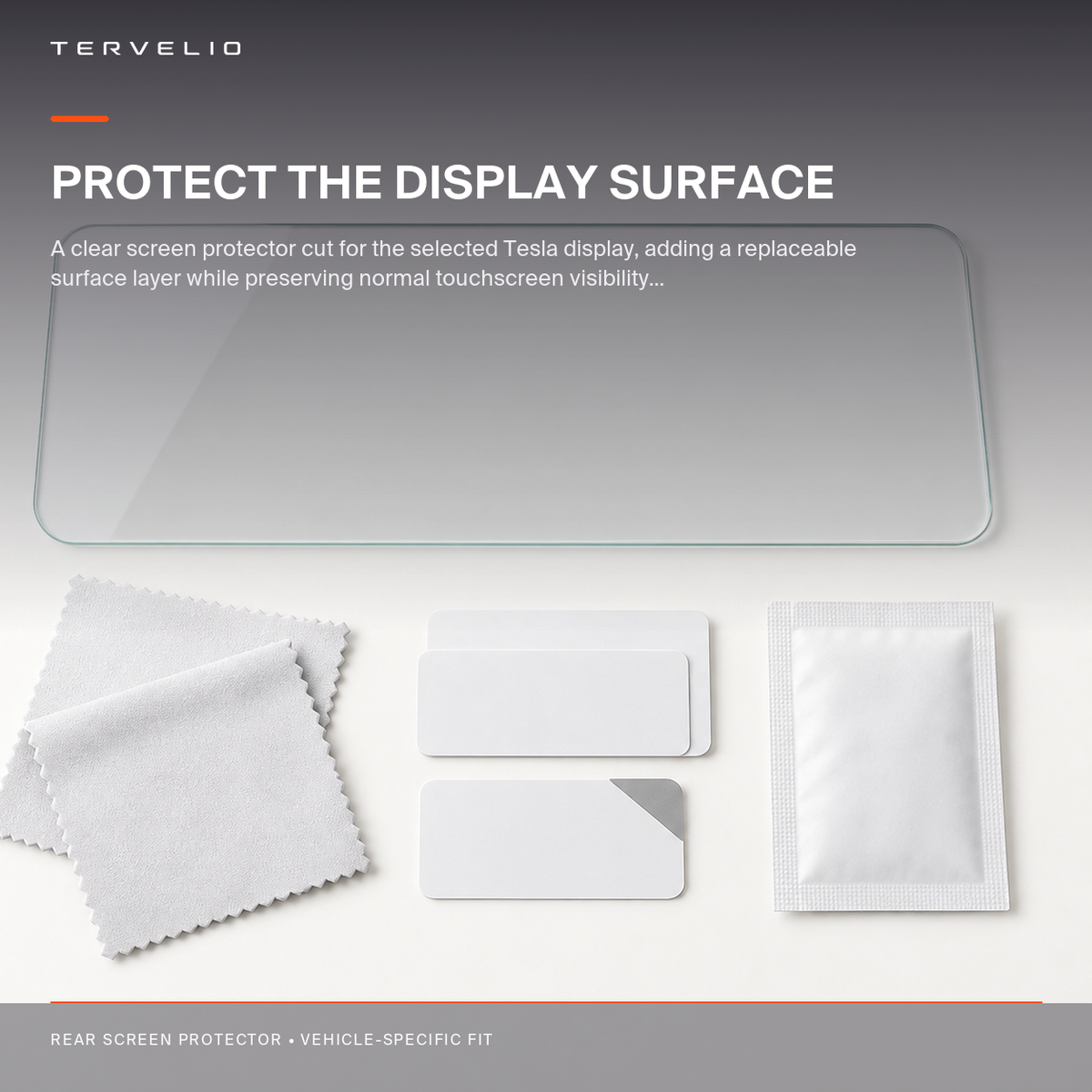 Rear Screen Protector for Refreshed Tesla Model Y installed on the compatible Tesla display