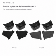 Two lid styles for Refreshed Model 3. Four pieces, shaped for the Model 3 trunk recesses.