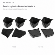 Two lid styles for Refreshed Model Y. Each set includes two side bins and two lids.