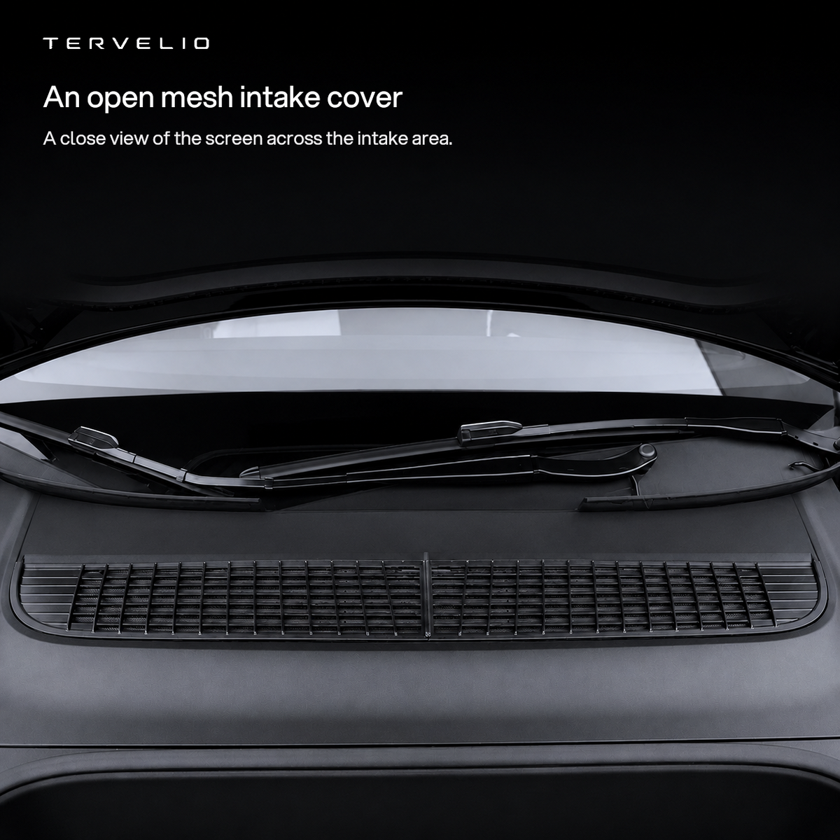 An open mesh intake cover. A close view of the screen across the intake area.