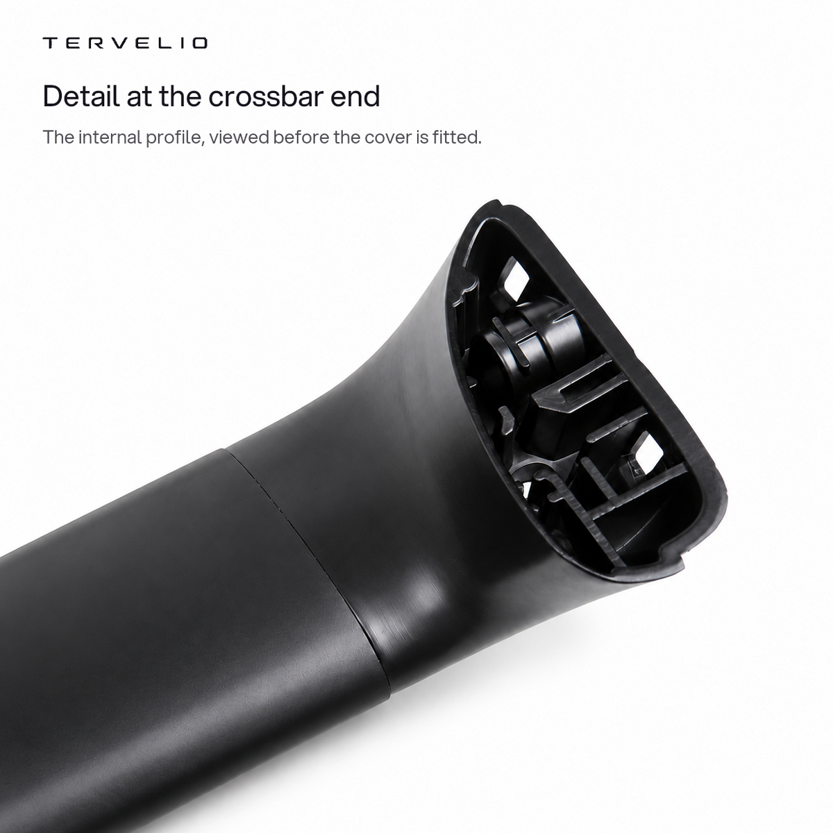 Detail at the crossbar end. The internal profile, viewed before the cover is fitted.
