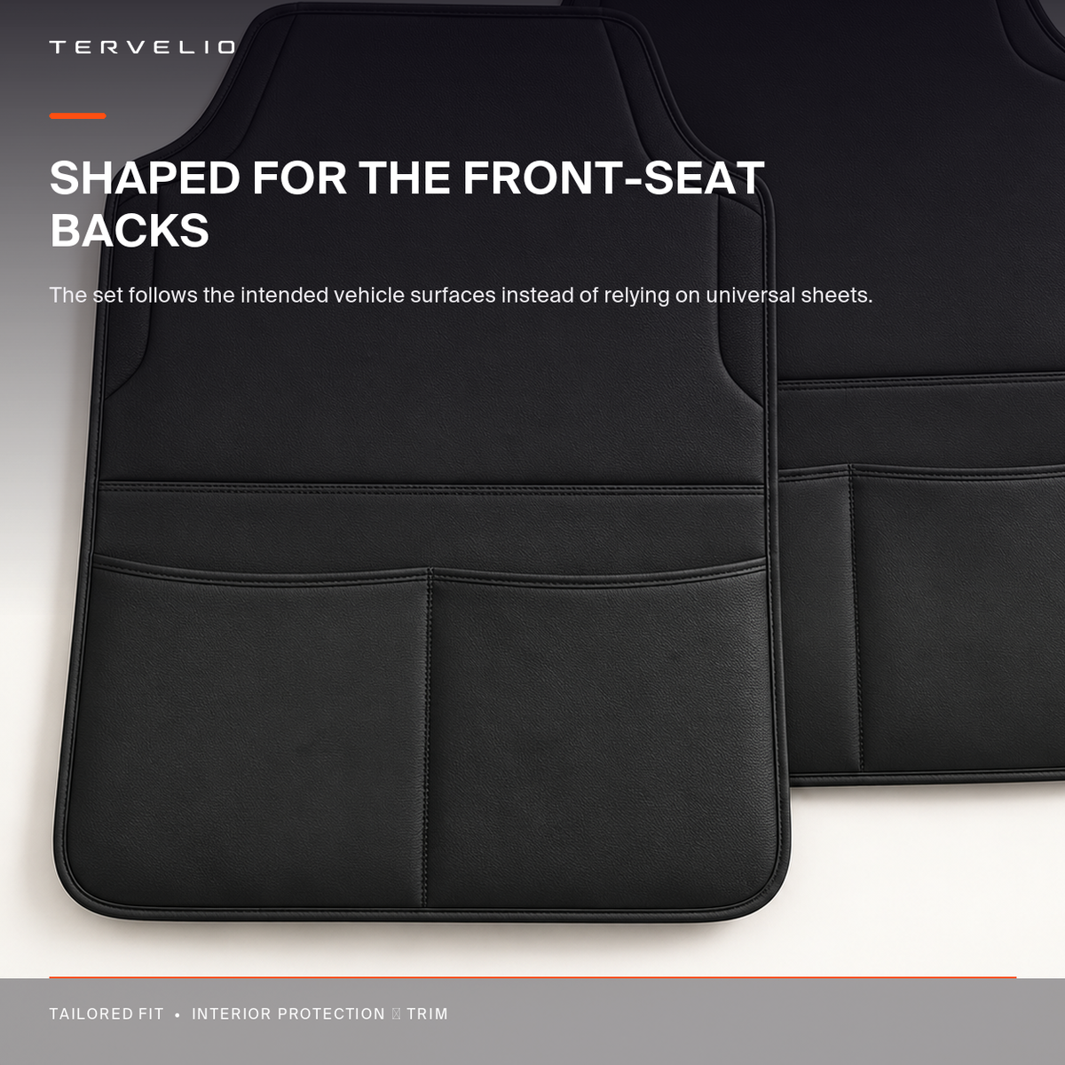 Seatback Kick Protector Set for Tesla Model 3 / Model Y edge, finish and contour detail