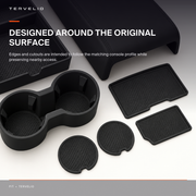 Silicone Center Console Protection Set for Tesla Model 3 / Model Y covering a high-contact interior surface