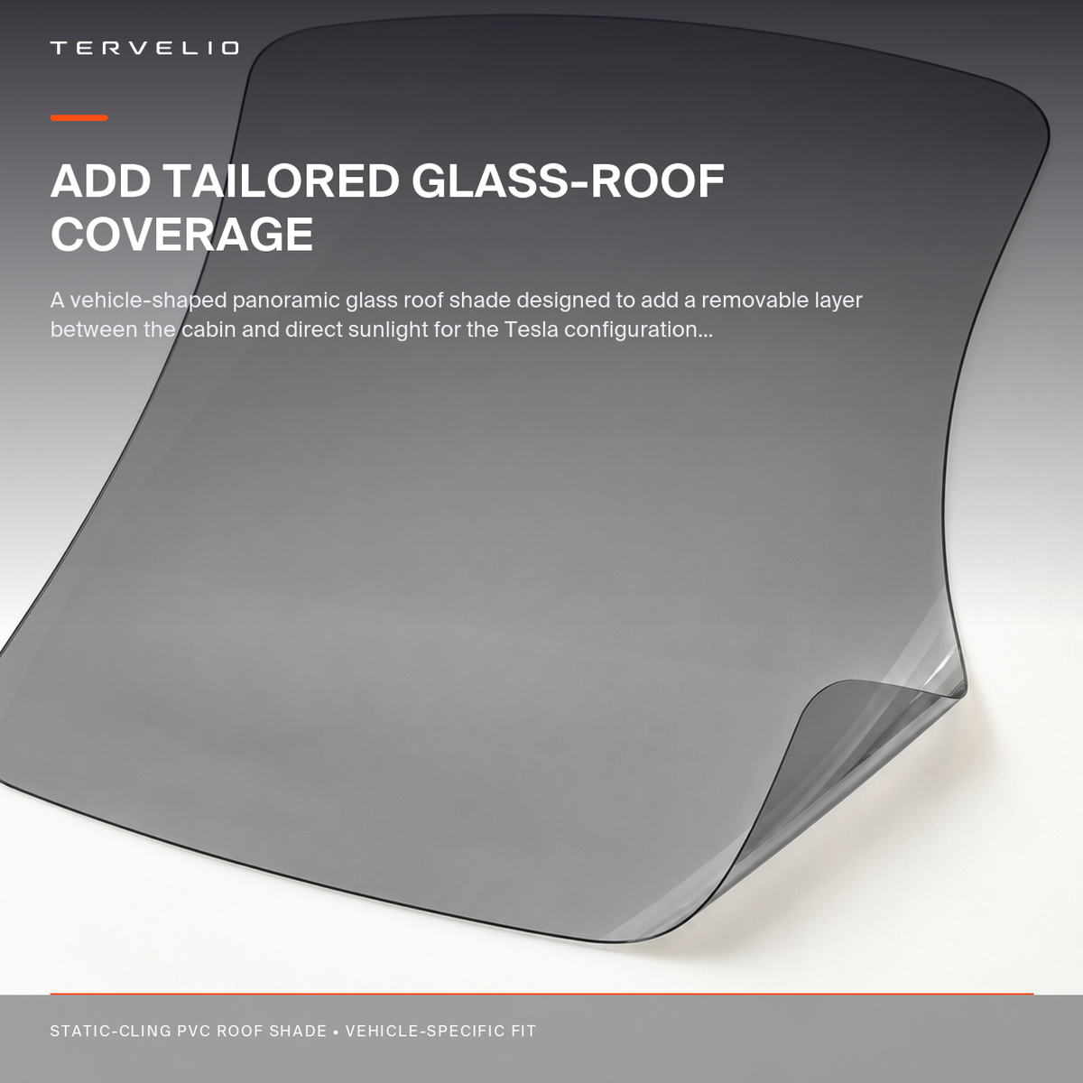 Static-Cling PVC Roof Shade for Tesla Model Y installed across the selected vehicle panoramic glass roof