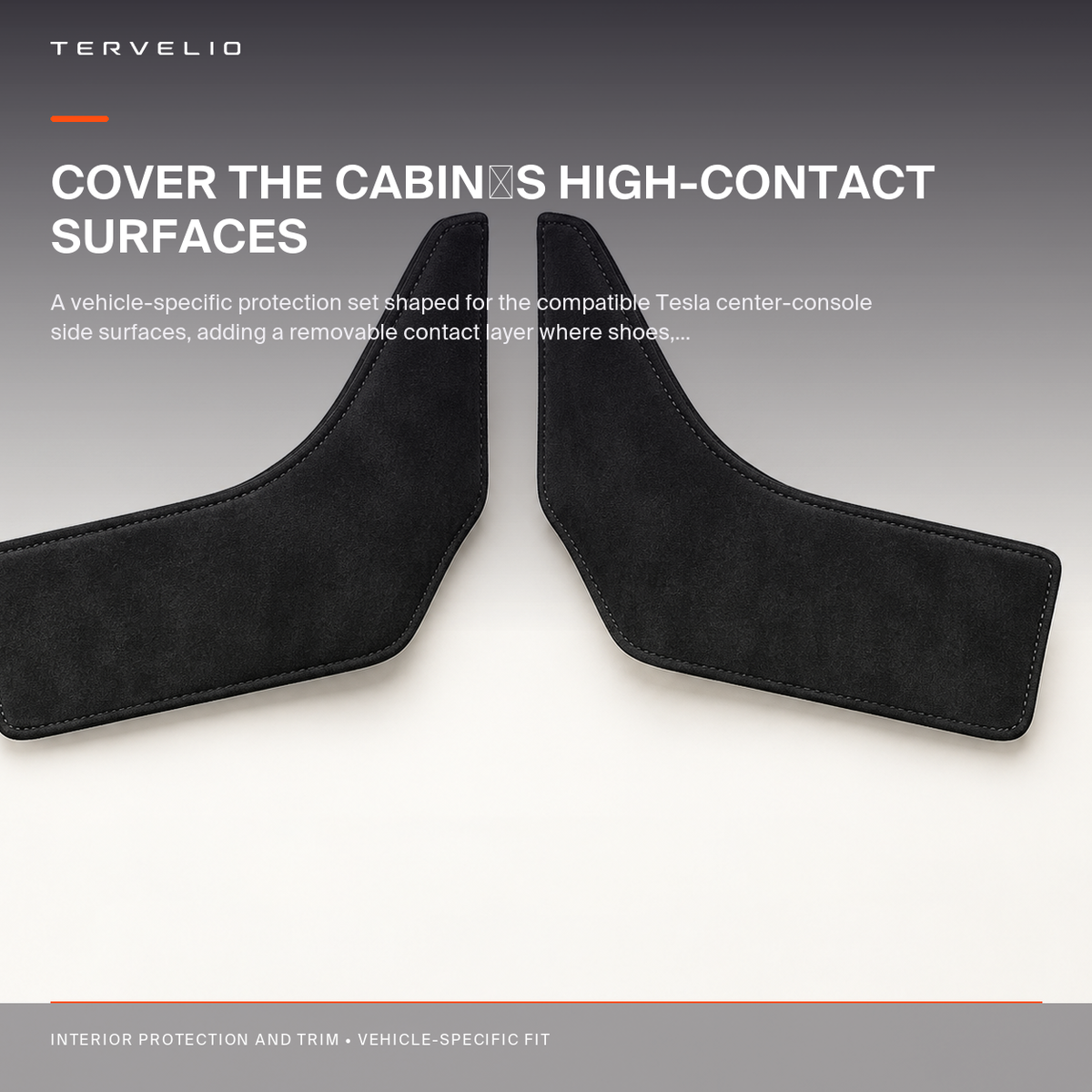 Suede-Style Console Side Kick Protectors for Tesla Model Y installed on the compatible Tesla center-console side surfaces