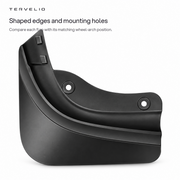 Shaped edges and mounting holes. Compare each flap with its matching wheel-arch position.