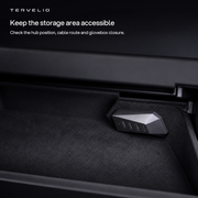 Keep the storage area accessible. Check the hub position, cable route and glovebox closure.