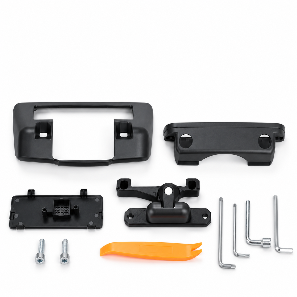 The parts behind the adjustment. Check the bracket, covers and supplied fitting hardware.