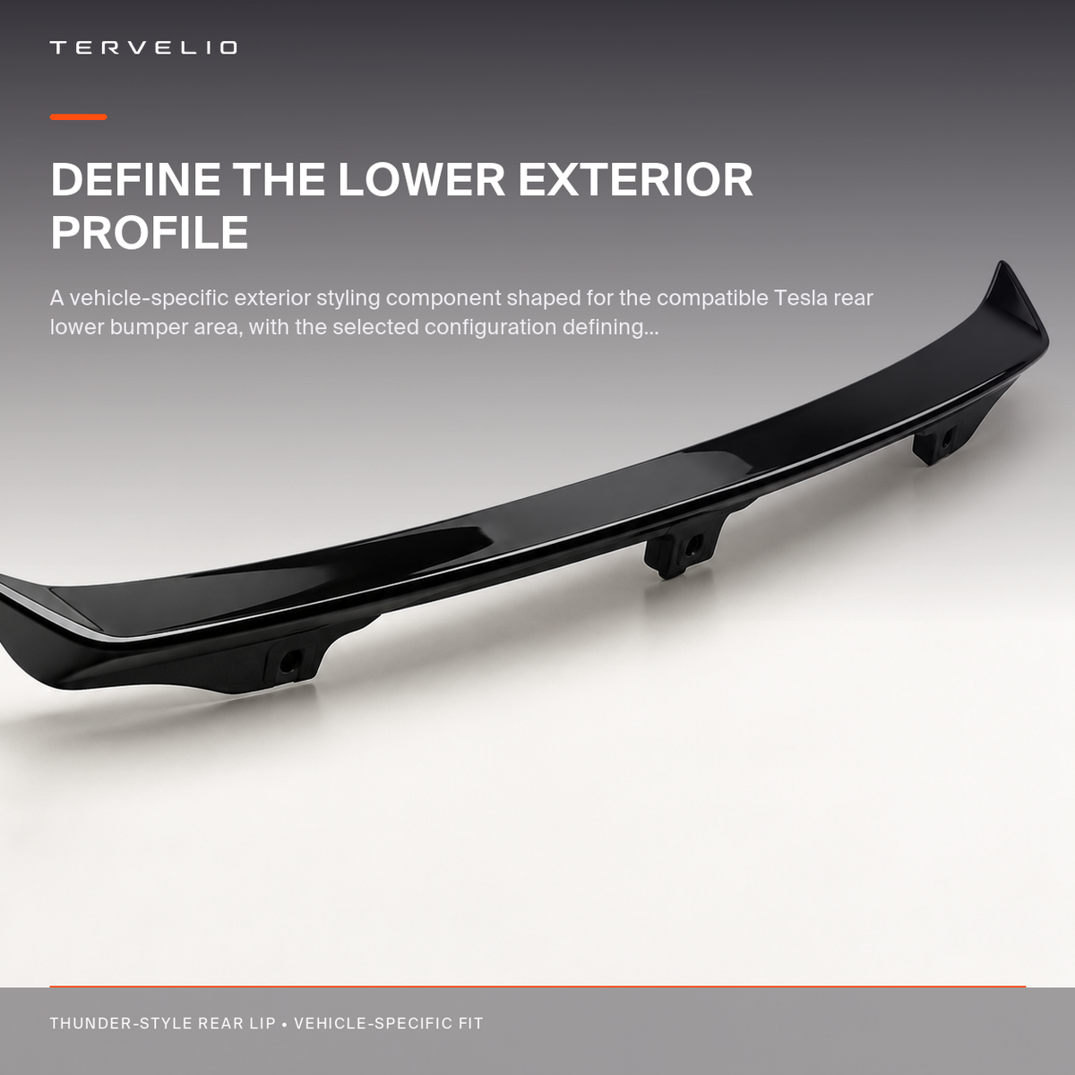 Thunder-Style Rear Lip for Refreshed Tesla Model 3 installed on the compatible Tesla exterior