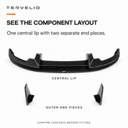 Supplier-referenced front lip layout with one central piece and two separate outer end pieces.