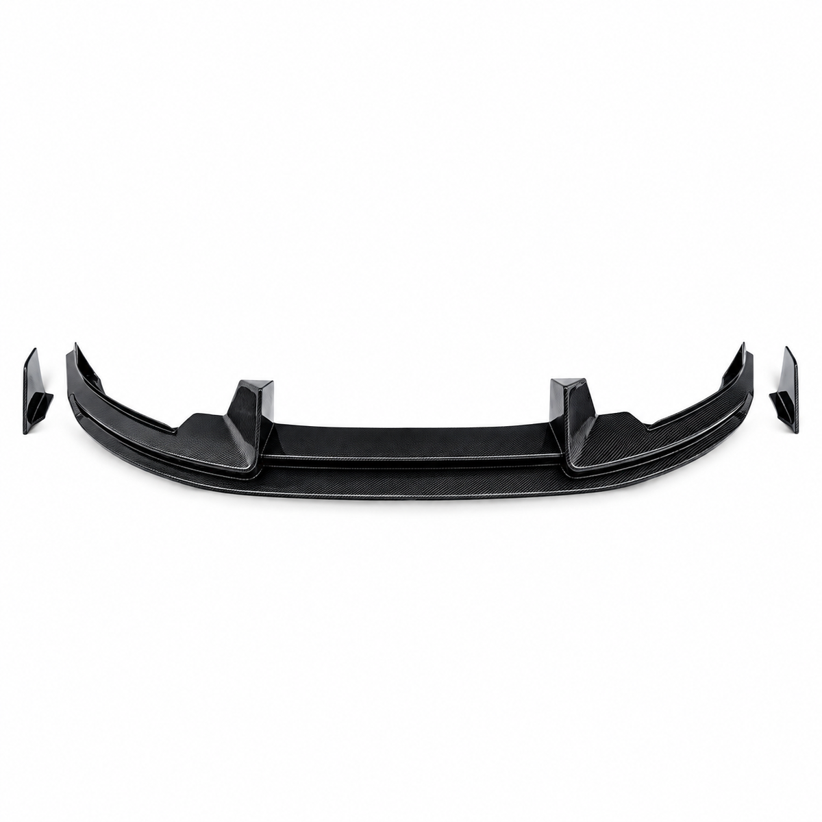 Model Y front lip with a woven surface and separate end pieces, isolated on a white background.