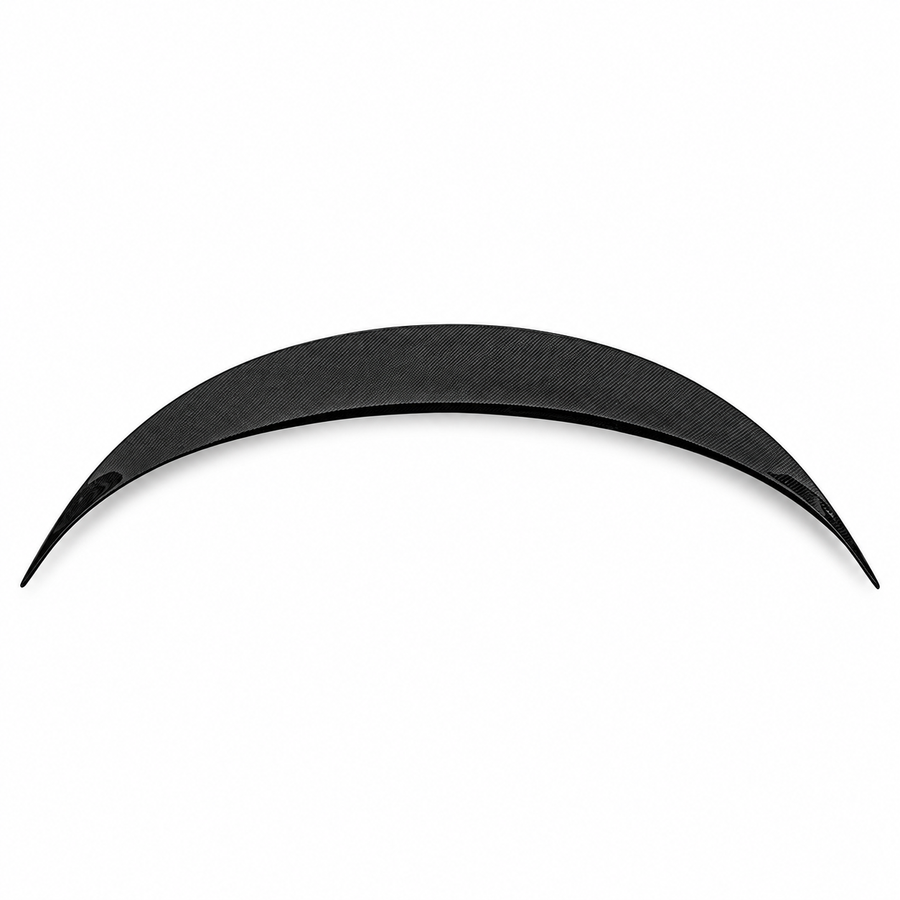 Single curved carbon-pattern rear spoiler isolated on a white background.
