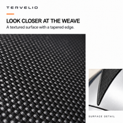 AI-assisted illustration of the spoiler woven finish with a supplier-referenced tapered edge detail.