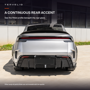 TERVELIO Model Y rear spoiler, rear-facing installation reference. Other body-kit accessories are not included. AI-assisted cleanup.