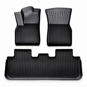 Three black molded TPE cabin floor mats shown on a white background, supplier-listed for refreshed Model Y.