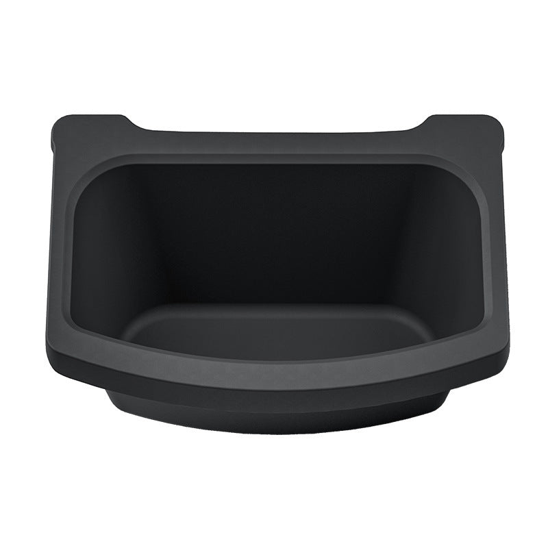 TERVELIO black rear armrest storage box for the selected refreshed Model Y configuration, complete product on white with no text.