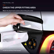 Supplier installation reference showing a hand positioning the clear sheet near its upper fitting area.