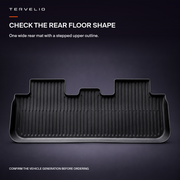 check the rear floor shape: One wide rear mat with a stepped upper outline.