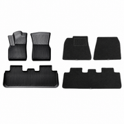 Configuration reference showing three molded TPE base mats on the left and three separate matching carpet top layers on the right; carpet layers are included only with TSL000170.