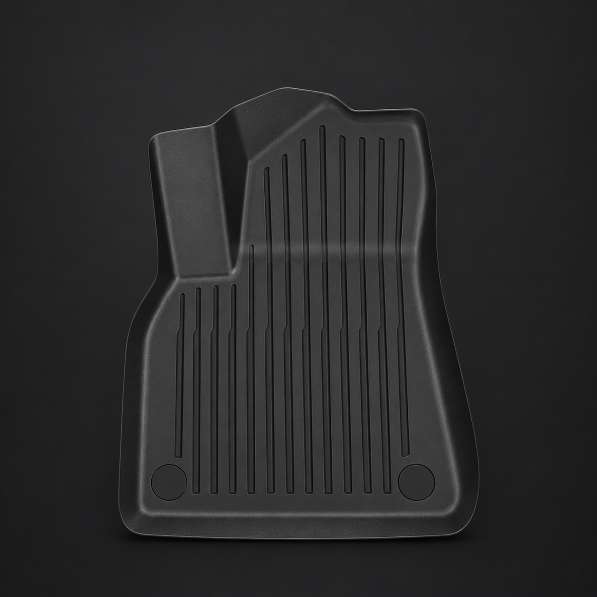 Black TPE floor mat driver profile for Tesla Model Y; detached product reference.
