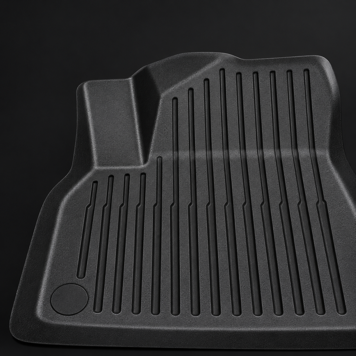 Black TPE floor mat channel detail for Tesla Model Y; detached product reference.