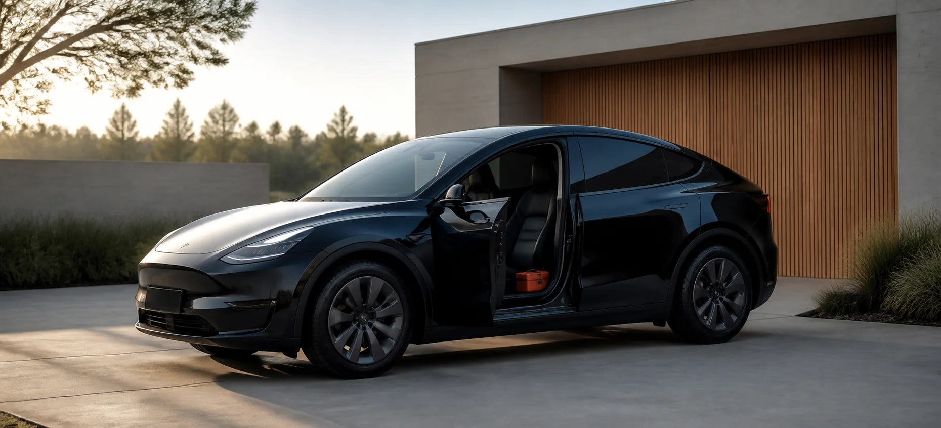 A finished Tesla in natural light