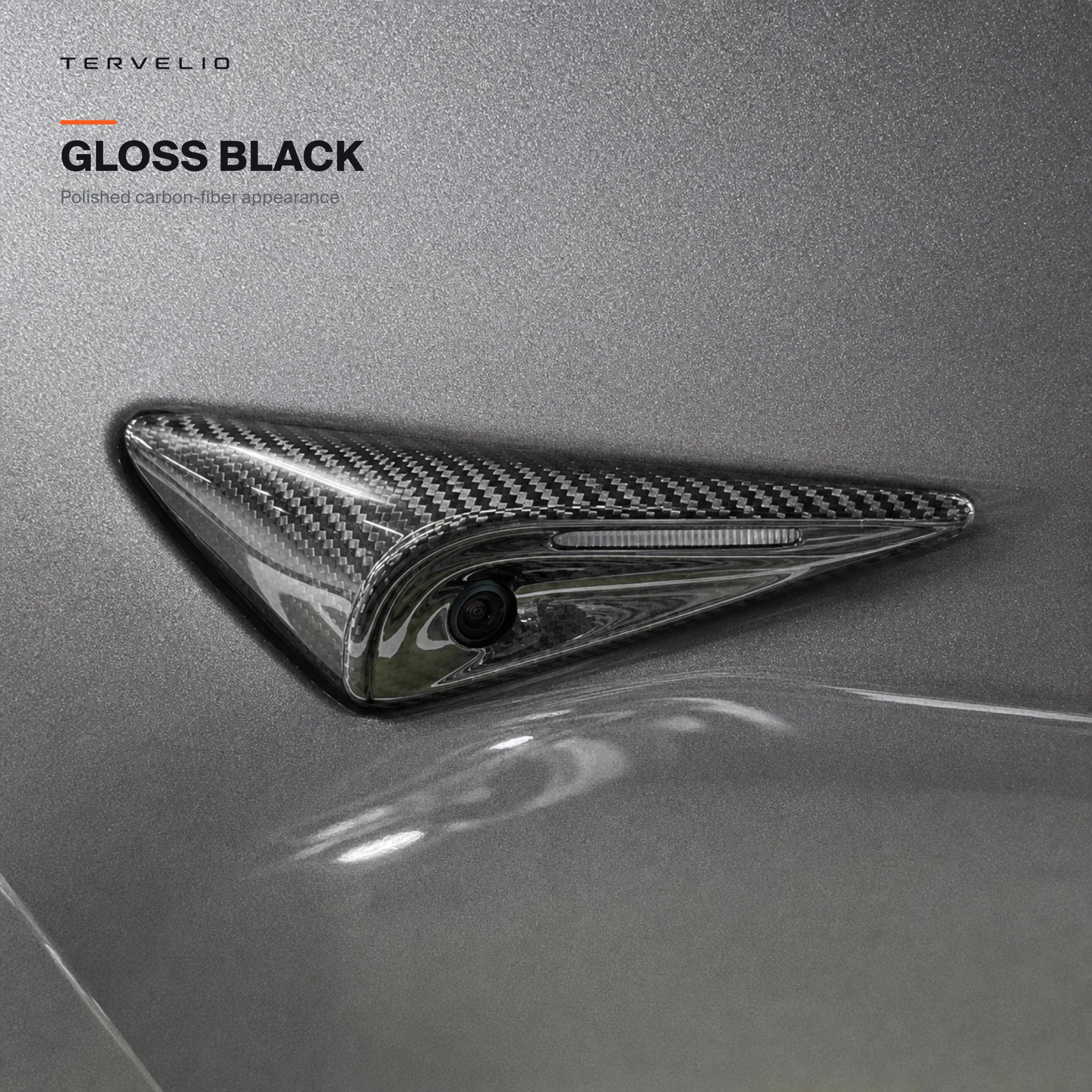 Close view of the gloss black camera opening